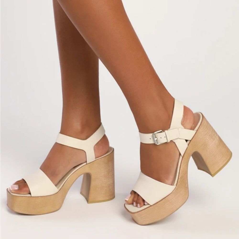 BRAND NEW MI,IM LOS ANGELES LEATHER WOODEN PLATFORM HIGH HEEL SANDALS